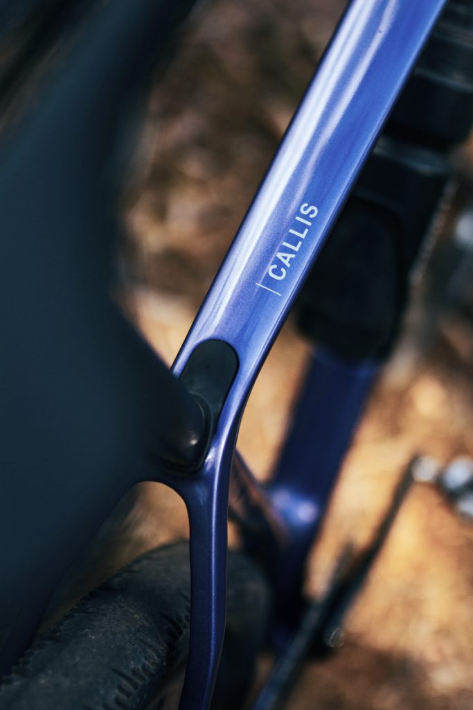 Blue carbon frame with Callis lettering