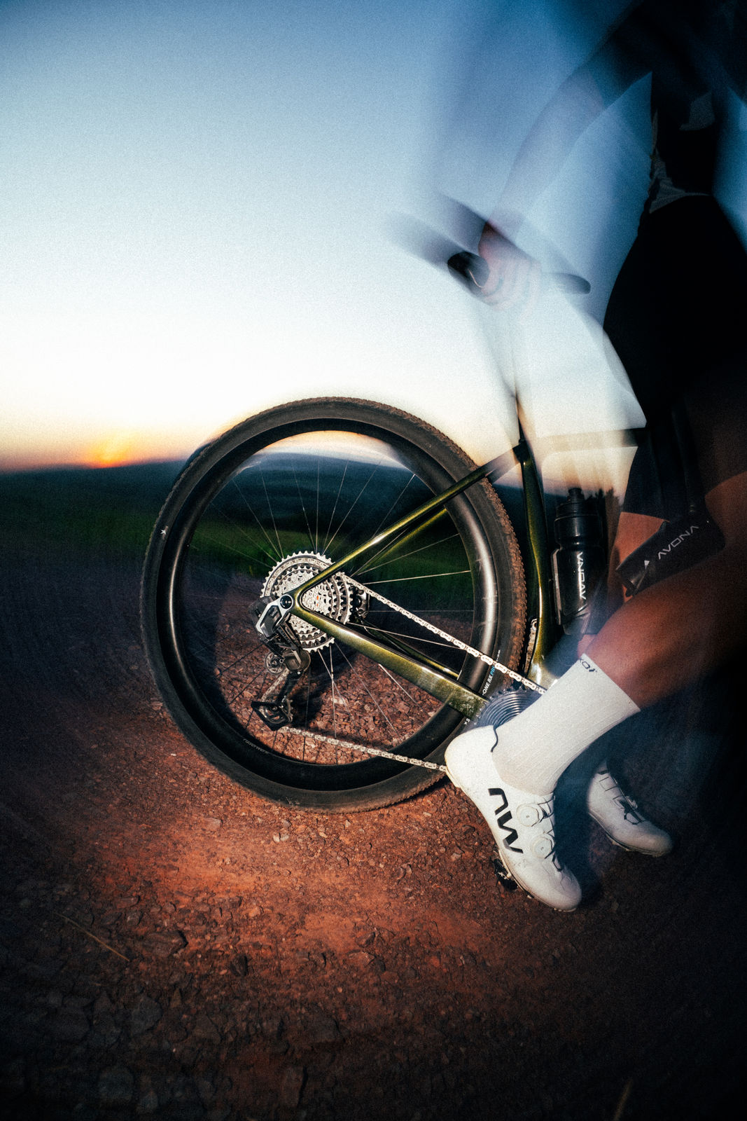 Callis 32 in green, rear wheel at sunset